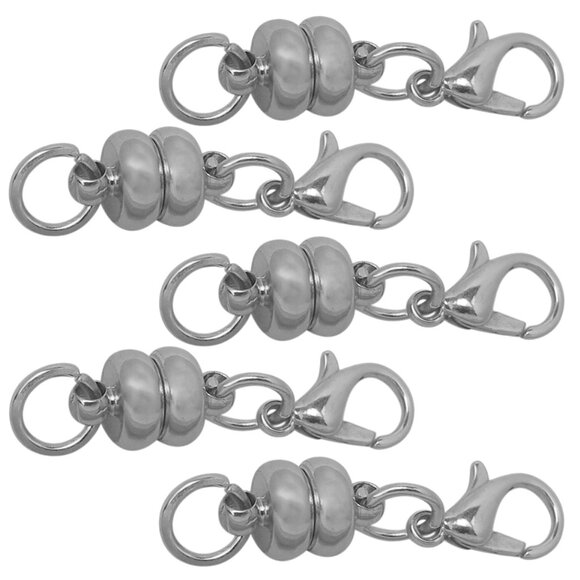Magnetic Clasps Necklace -NEW- Set of 5 Rhodium Plated - Ball - Jewelry Making - Picture 3 of 3